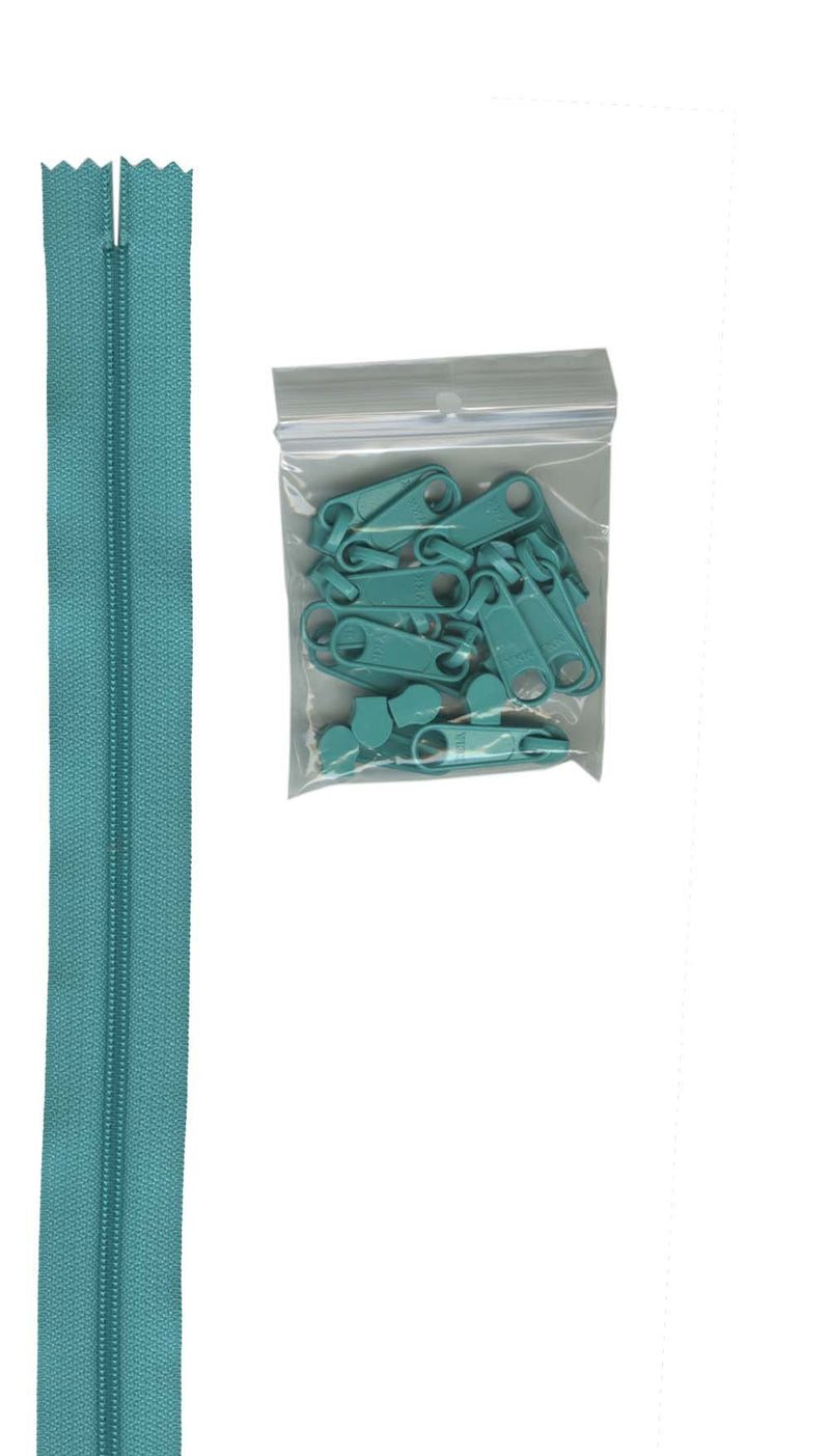 ByAnnie Zippers by the Yard Size 4.5 Zipper Chain with 16 XL Pulls Turquoise