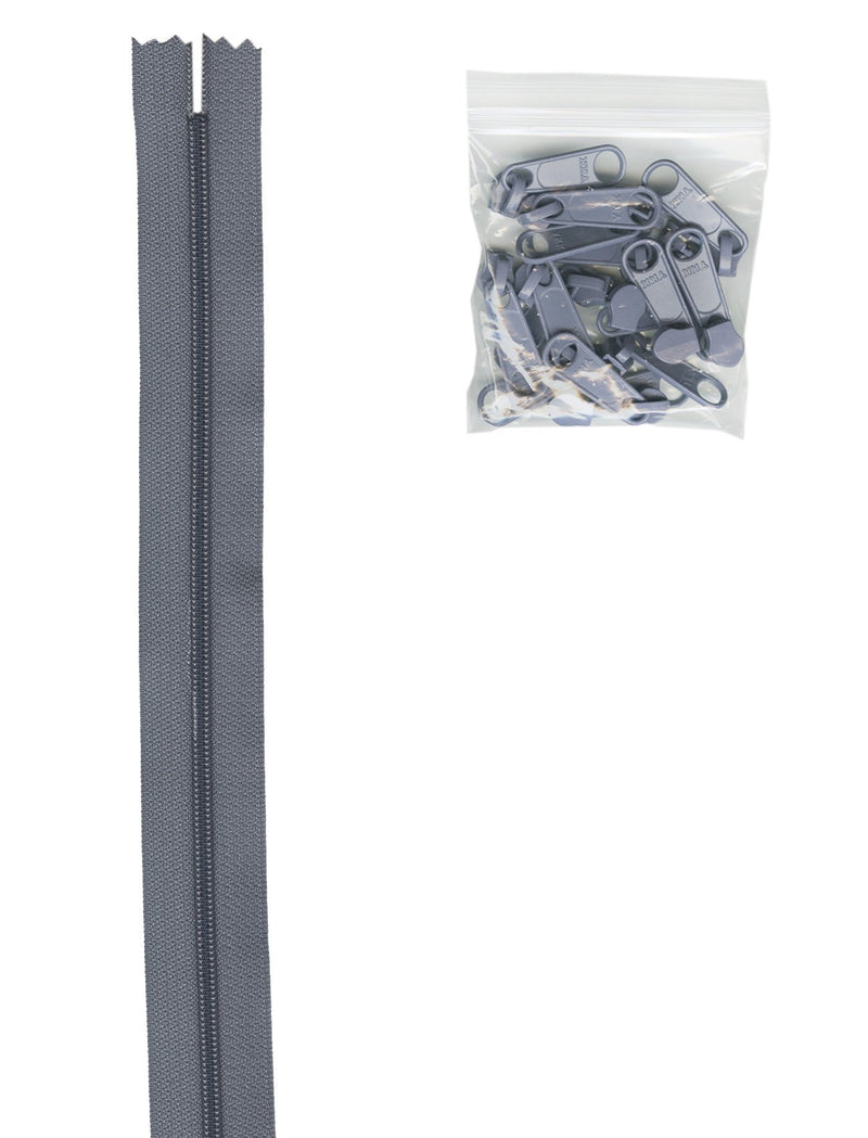 ByAnnie Zippers by the Yard Size 4.5 Zipper Chain with 16 XL Pulls Gunmetal