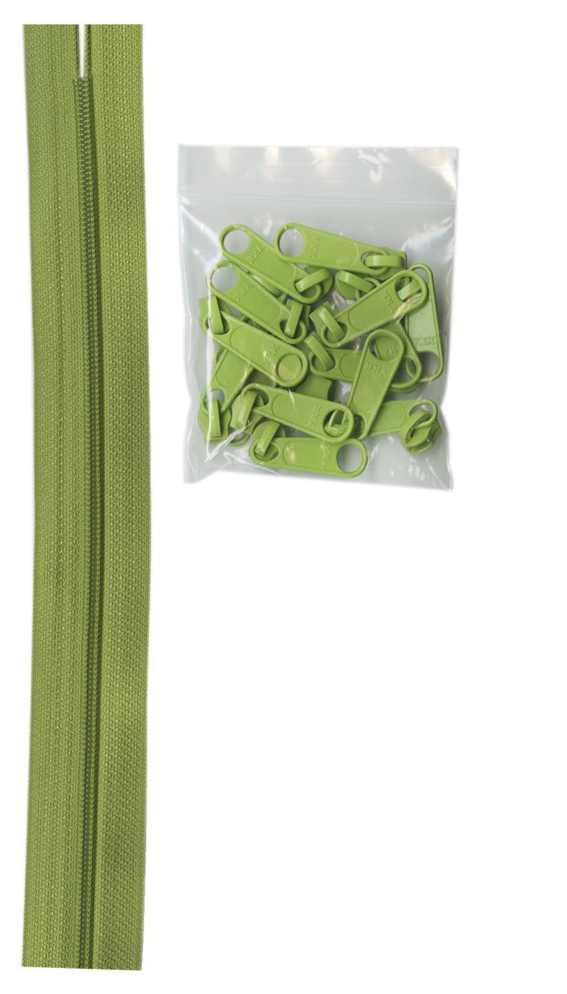 ByAnnie Zippers by the Yard Size 4.5 Zipper Chain with 16 XL Pulls Apple Green