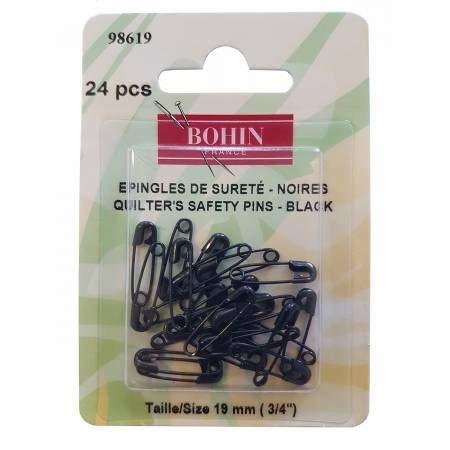 Bohin Black 19mm 3/4-inch Safety Pins Pack of 24 Pins
