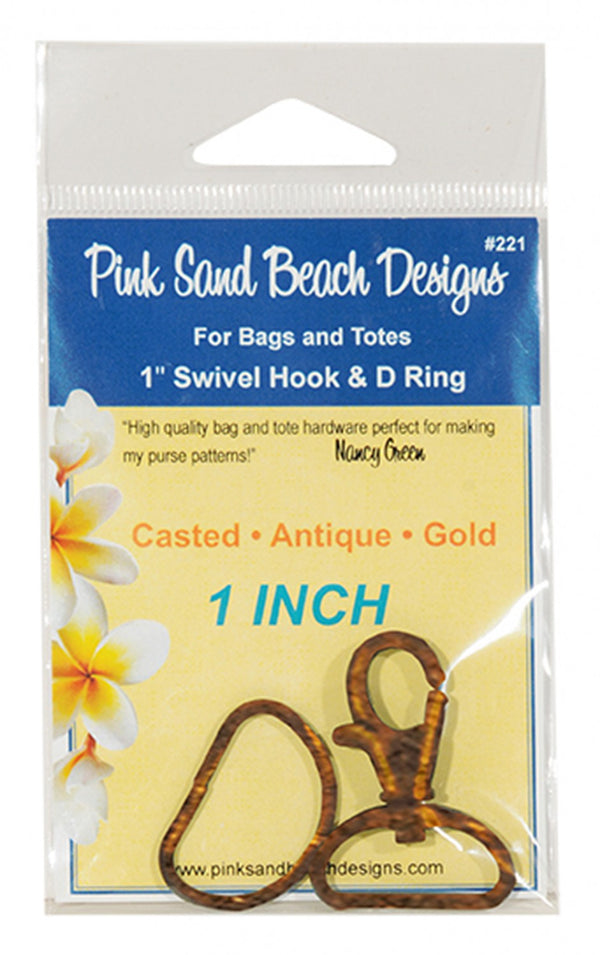 Pink Sand Beach Swivel Hook & D Ring Antique Gold 1"