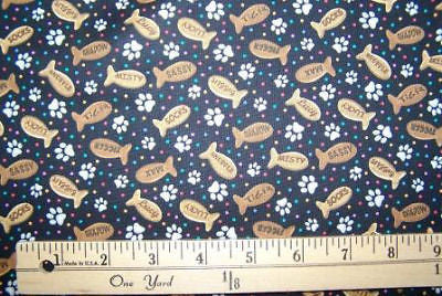 Elizabeth's Studio Litters 'n Stuff Fish & Paws Quilt Fabric Style 165 Black