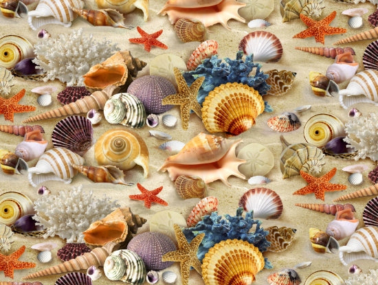 Children of The Sea Quilt Fabric Shells Sand Style 278