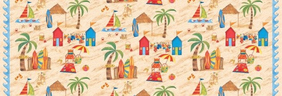 Shore Thing Quilt Fabric Beach Scene Style 9016/41 Sand Multi