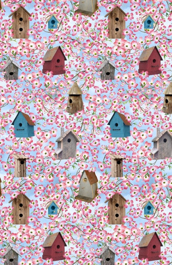 Birds of a Feather Quilt Fabric Birdhouses Style 9011/11 Blue Multi