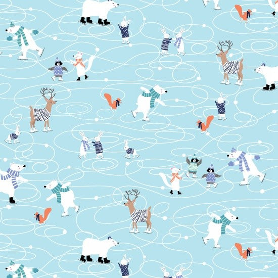 Snow Happy Quilt Fabric Ice Skaters Style 4184/11 Blue