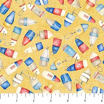 Northcott Seafood Shack Buoy Toss Quilt Fabric Style 22119/52 Yellow Multi