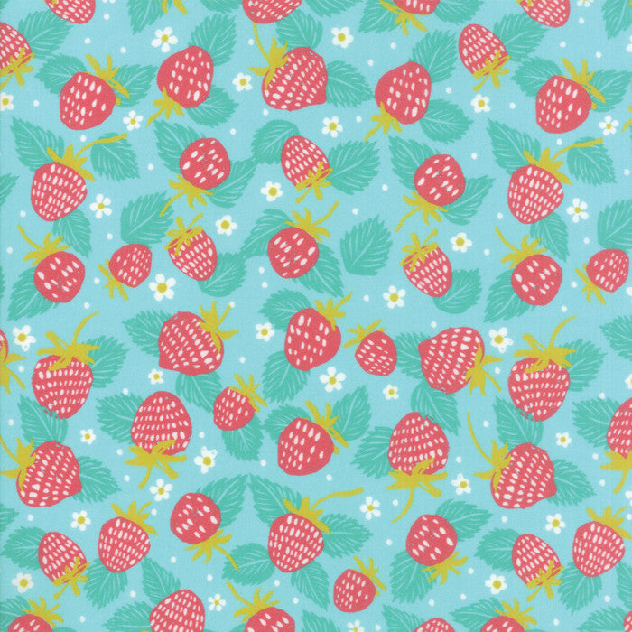 Growing Beautiful Moda Cotton Quilt Fabric Strawberries Aqua Style 11832/17