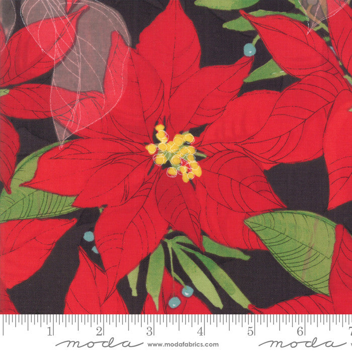 Robin Pickens Quilt Fabric Splendid Christmas Poinsettias Black Style 48650/18