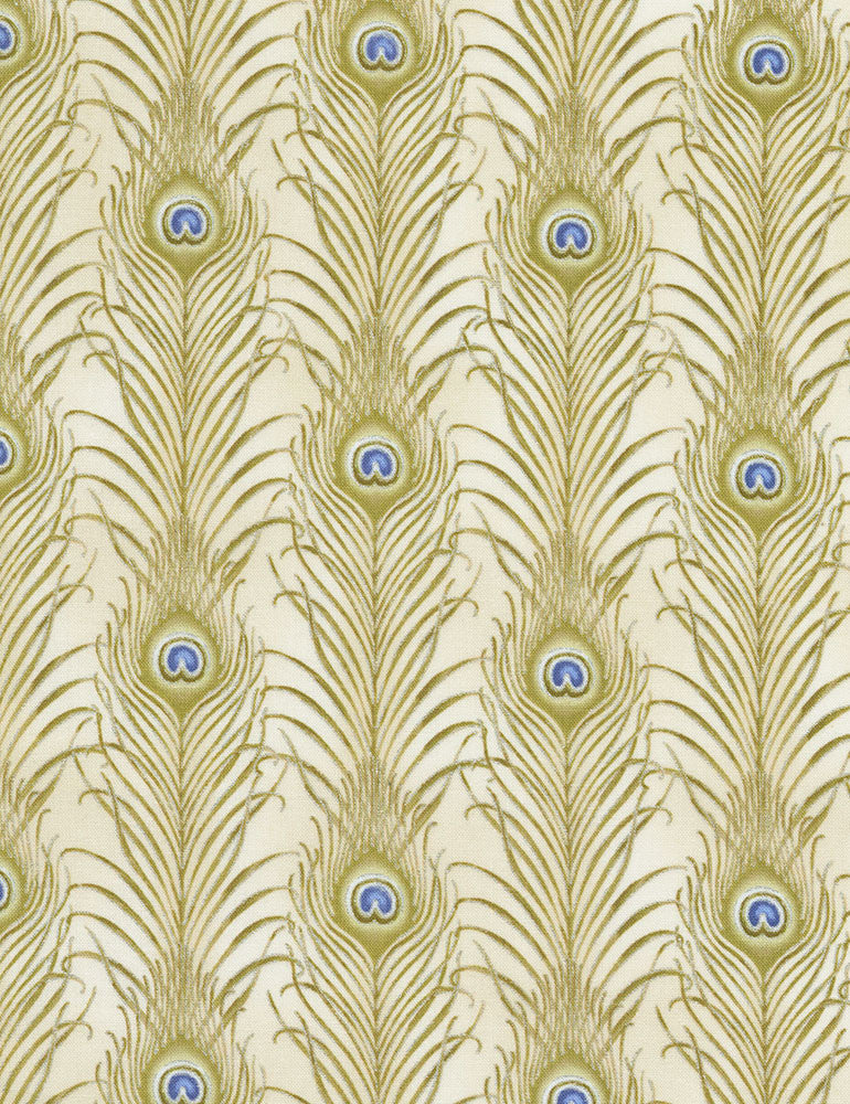 Plume by Chong-a Hwang Peacock Feathers Quilt Fabric Style Latte CM6459