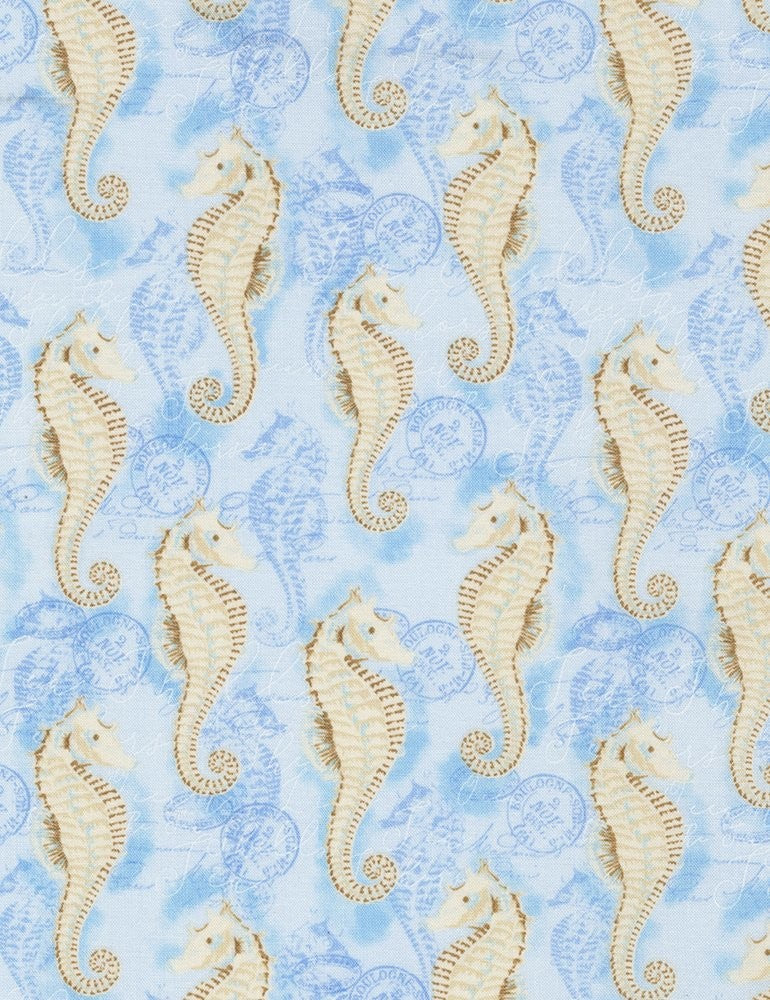 Nautical Mile Seahorses Quilt Fabric Style C6658 Blue