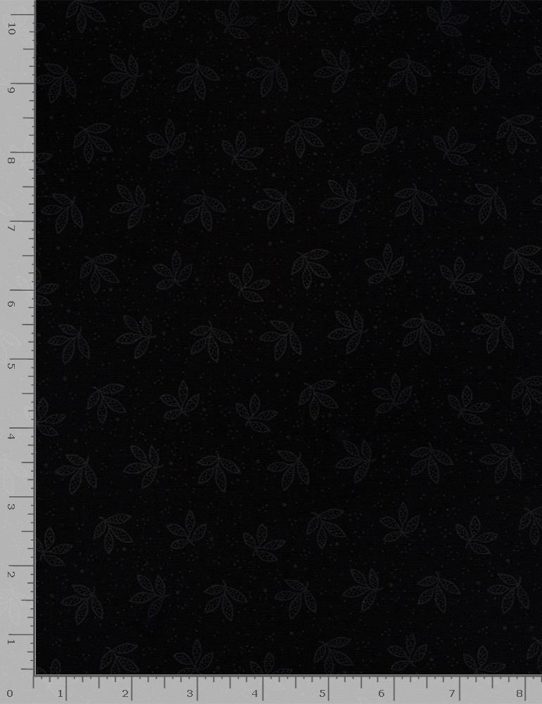 Timeless Treasures Hue Black on Black Quilt Fabric Doodle Leaves Style C8188