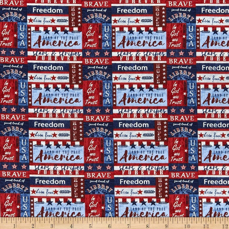 Henry Glass Live Free Patriotic Quilt Fabric RWB Small Patchwork Style 9182/78