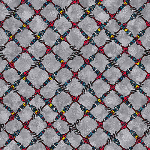 Blank Quilting Dino Punk Tool Argyle Quilt Fabric Gray Style 1259-95