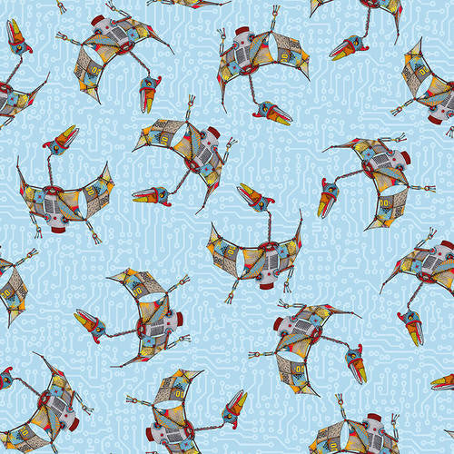Blank Quilting Dino Punk Tossed Pteradactyl Quilt Fabric Blue Style 1260-11