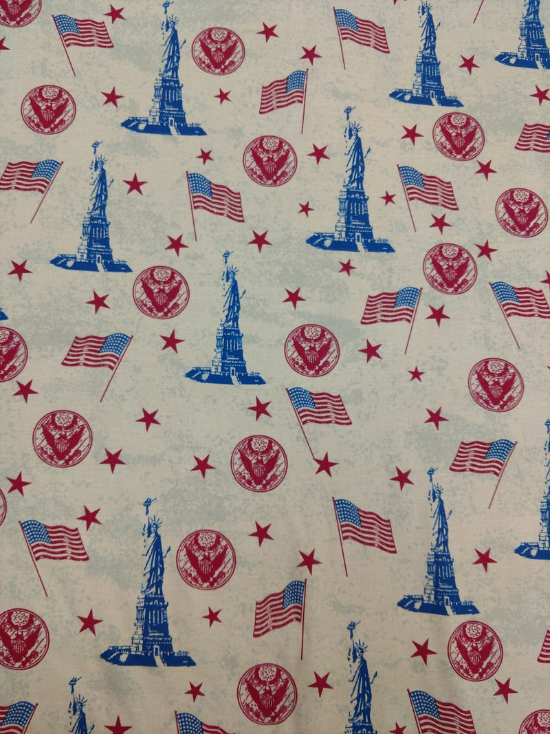 Made in the USA RWB Quilt Fabric Statue of Liberty Antique Cream Style 49529