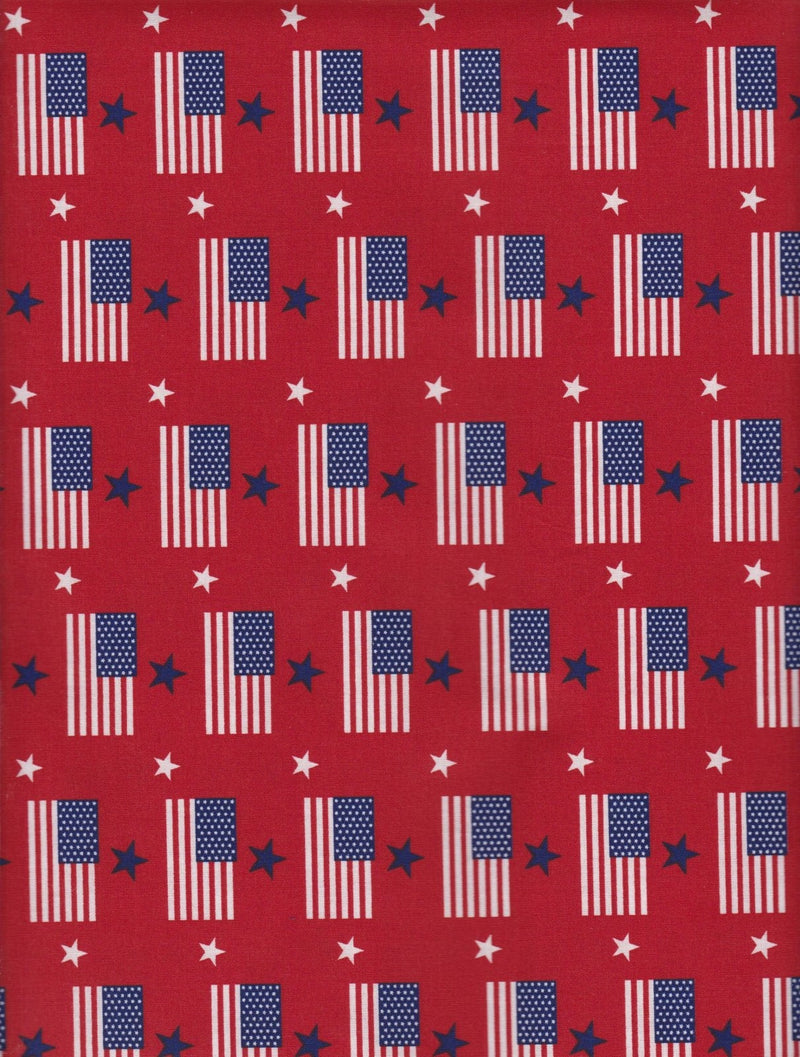 Made in the USA RWB Quilt Fabric Flag and Stars Red Style 48482