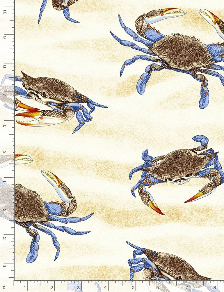 Timeless Treasures Blue Crabs Quilt Fabric Style C7504 Sand
