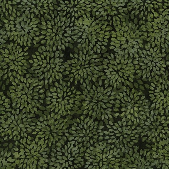 Island Batik Small Pointed Floral Batik Quilt Fabric Style 121613680 Spinach