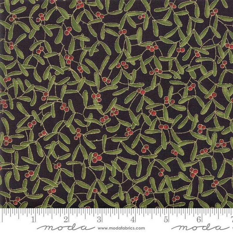 Moda Cotton Quilt Fabric Cardinal Song Metallic Mistletoe Black Style 33424/14