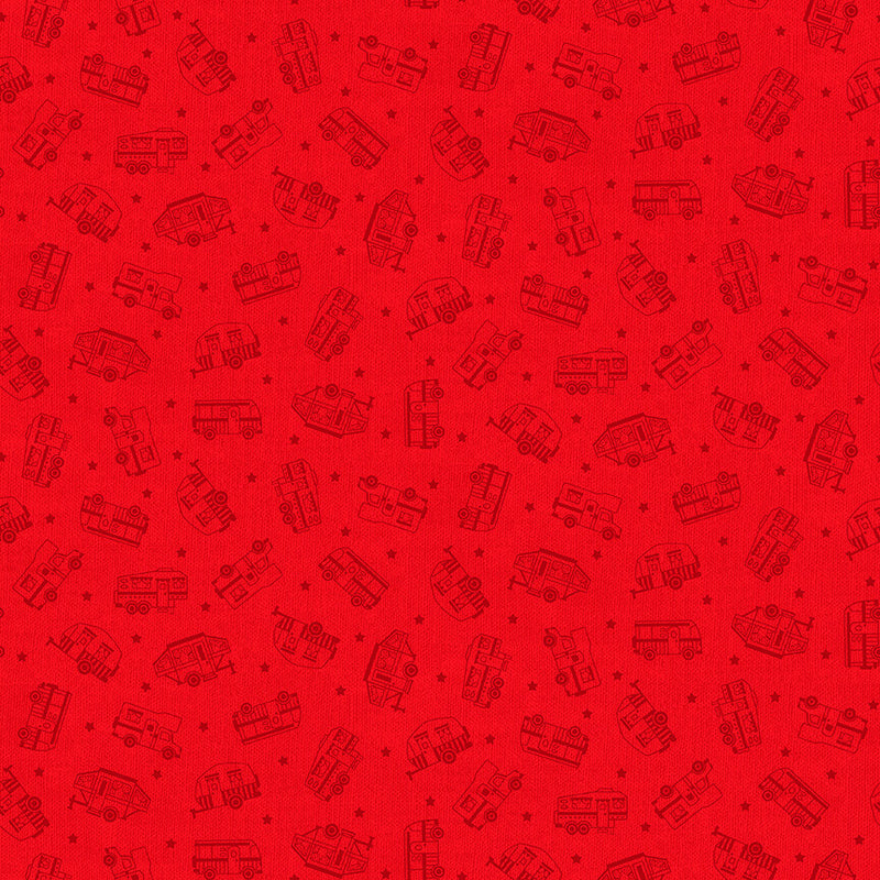 Roamin' Holiday Quilt Fabric Tone-on-Tone Campers Style 5507/88 Red
