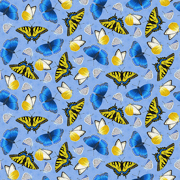 Sunny Sunflowers Quilt Fabric Tossed Butterflies Style 5572/76 Blue