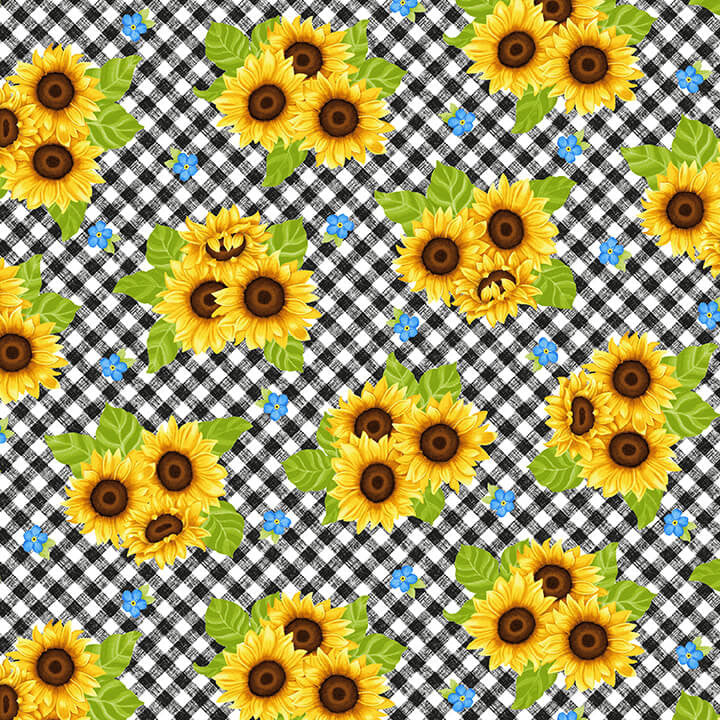 Sunny Sunflowers Quilt Fabric Tossed Sunflowers on Gingham Style 5573/47 Multi