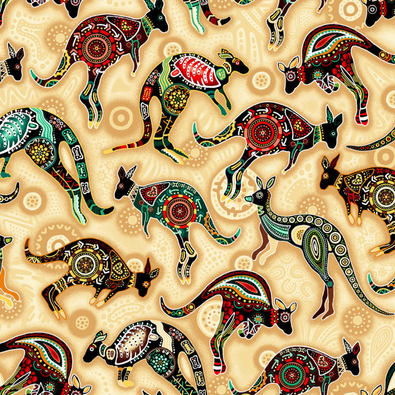 Gondwana Quilt Fabric by Oasis Fabrics Kangaroo Tan Style 60-4091