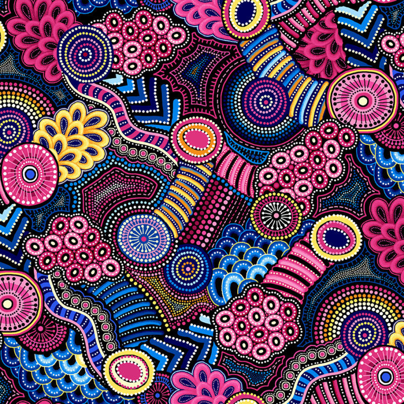 Gondwana Quilt Fabric by Oasis Fabrics Geometric Navy/Pink Style 60-4082