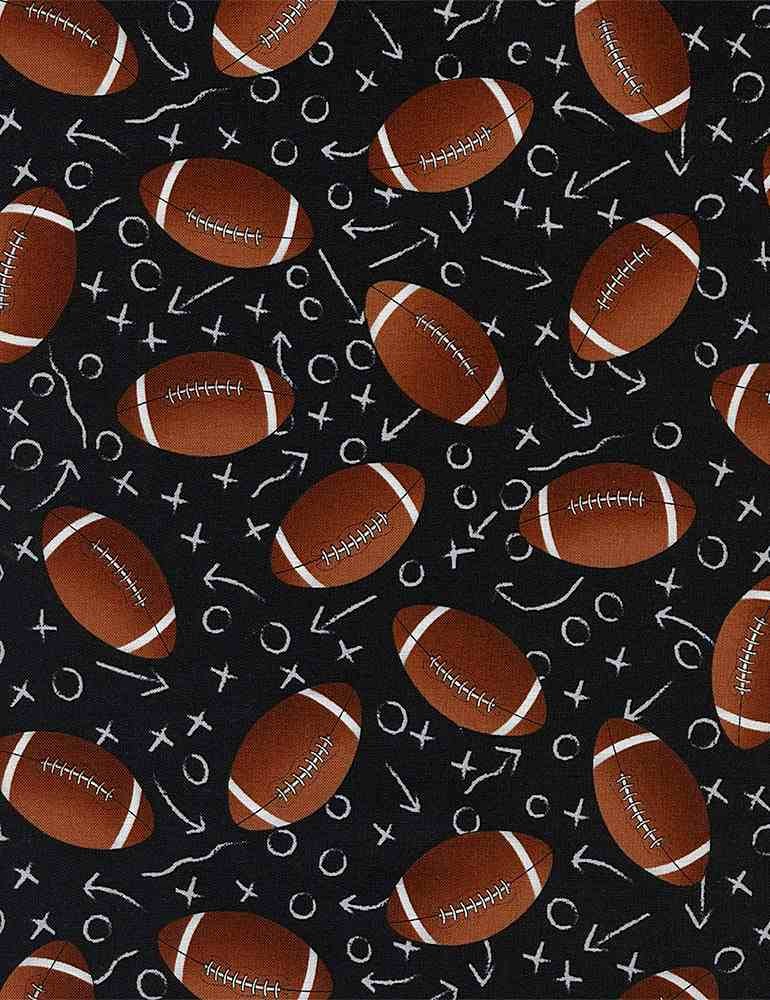 Timeless Treasures Tossed Footballs Quilt Fabric Black Style C1228