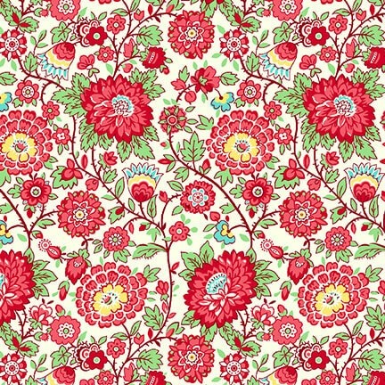 Nana Mae V 1930's Reproduction Quilt Fabric Red Medium Floral Style 9686-8