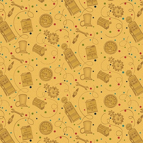 Papa's Old Truck Quilt Fabric Tonal Tools Yellow Style 9161-33