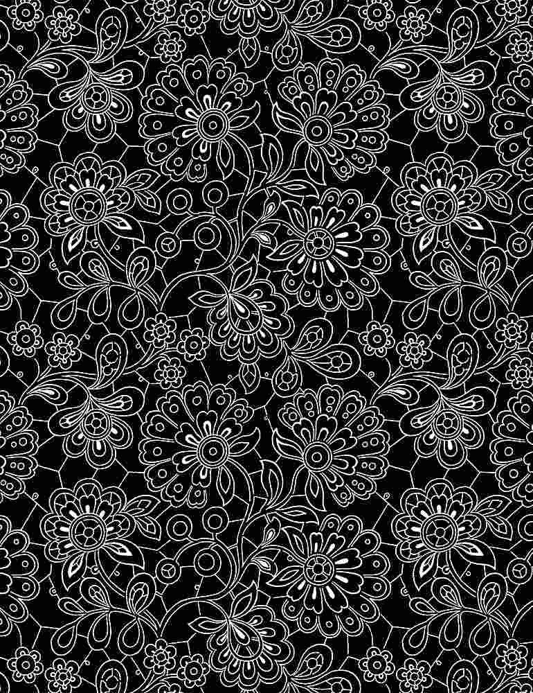 Timeless Treasures Inked Quilt Fabric Paisley Doodles Style C8734 Black
