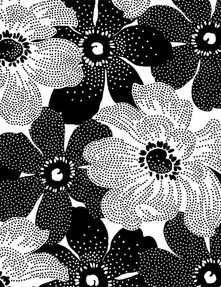 Timeless Treasures Inked Quilt Fabric Black & White Dotted Flowers C8725W White