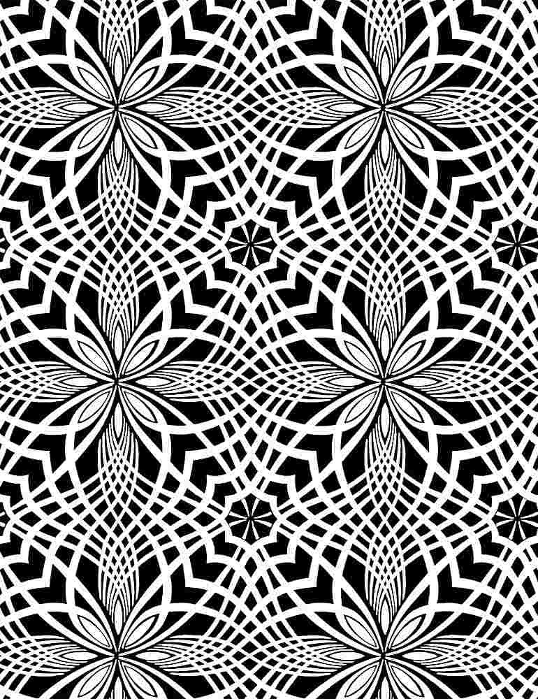 Timeless Treasures Inked Quilt Fabric Patterned Petal Tiles Style C8728B Black