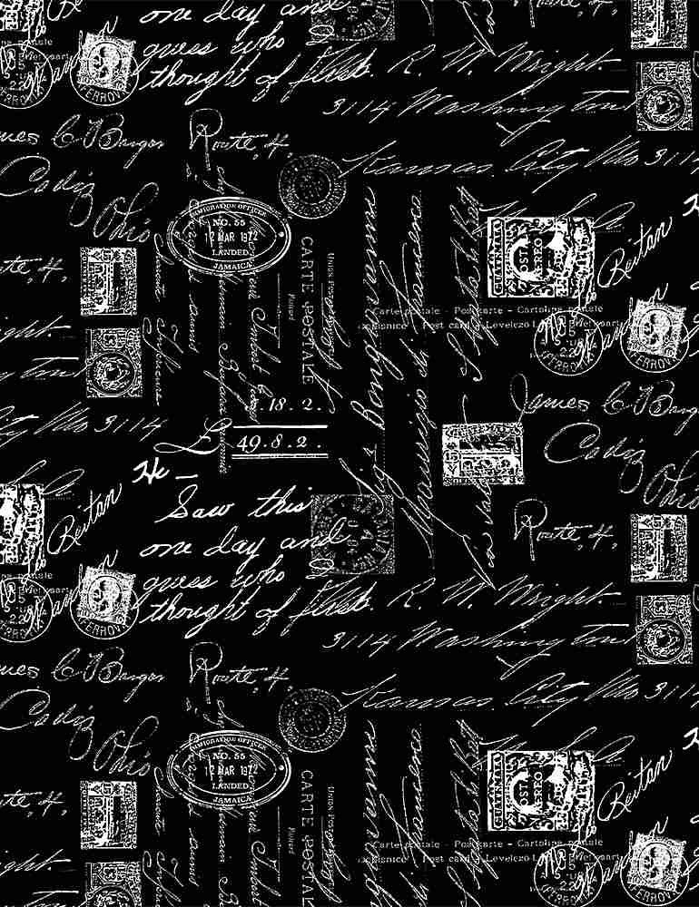 Timeless Treasures Inked Quilt Fabric Fancy Script Text Style C8733B Black