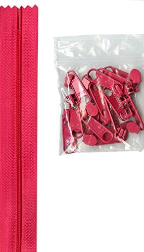 ByAnnie Zippers by the Yard Size 4.5 Zipper Chain with 16 XL Pulls Lipstick Red