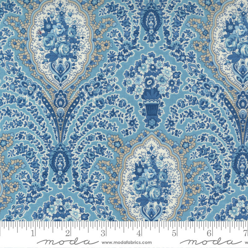 Minick & Simpson Newport Paisley Bouquets Quilt Fabric Style 14930/14 Light Blue