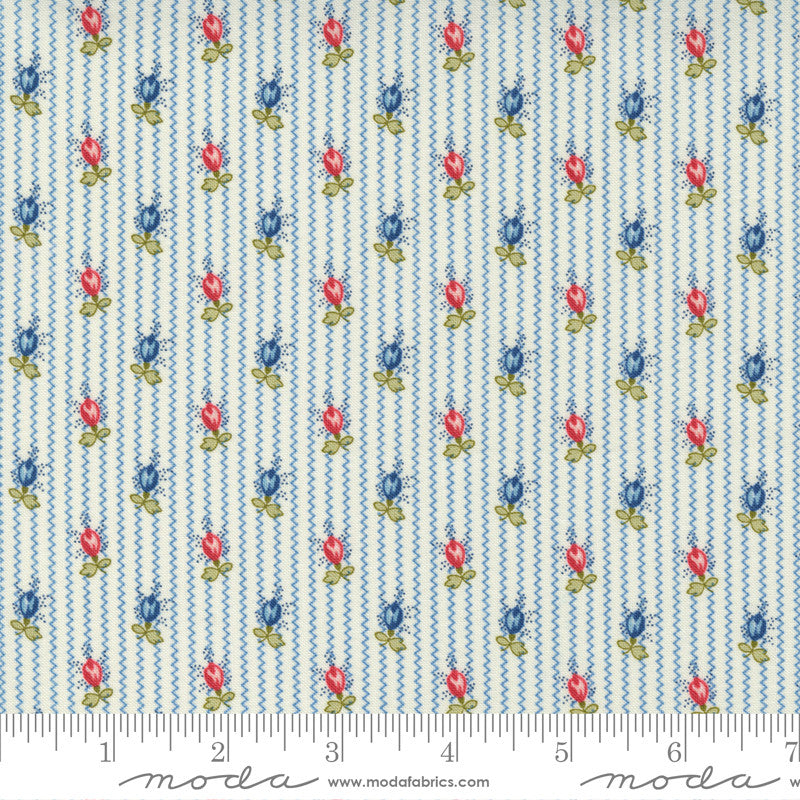 Minick & Simpson Newport Rosebud Stripe Quilt Fabric Style 14931/11 Ivory