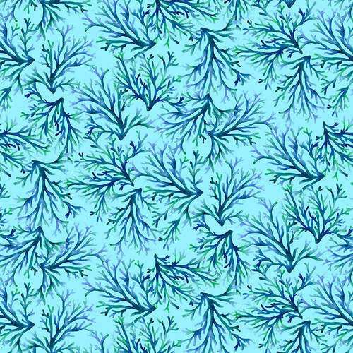 StudioE Deep Blue Sea Quilt Fabric Coral Style 5786/17 Light Blue