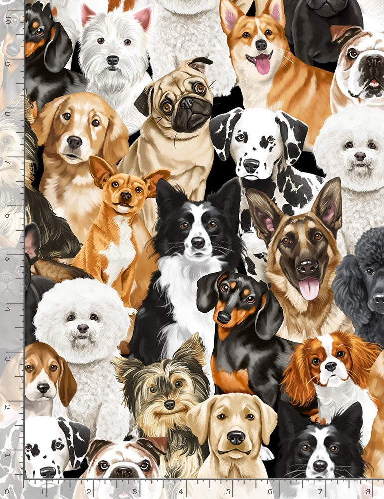 Timeless Treasures Quilt Fabric Packed Realistic Dogs Style C8553 Multi