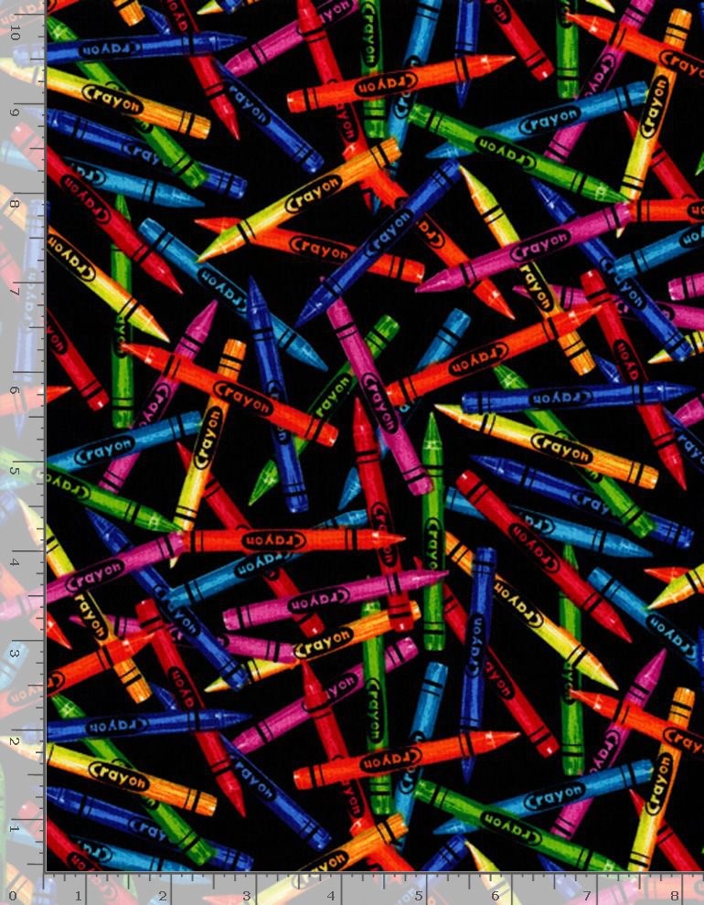 Timeless Treasures Quilt Fabric Tossed Crayons Style C1488 Multi Black