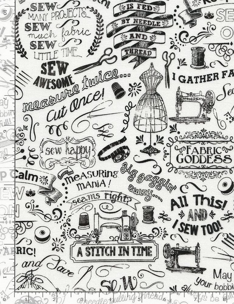Timeless Treasures Quilt Fabric Fabric Lover Sewing Words Style C3417 White