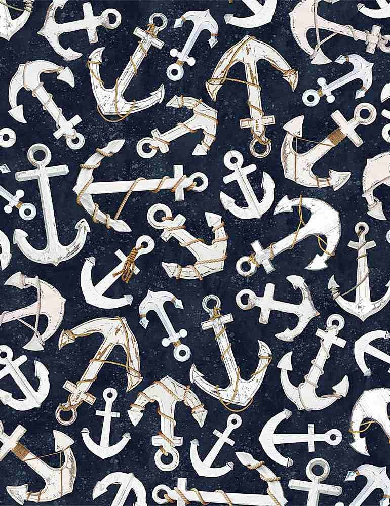 Timeless Treasures Quilt Fabric Tossed Anchors Style C8288 Navy