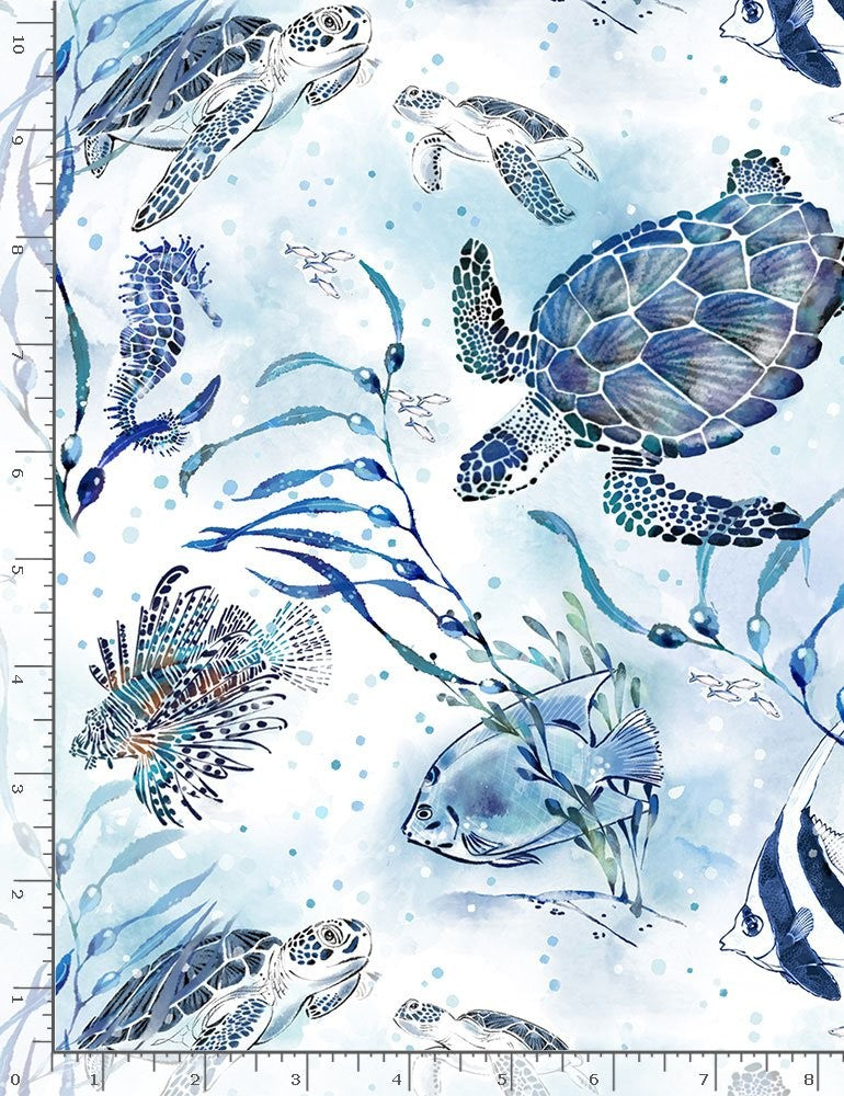 Timeless Treasures Quilt Fabric Ocean Blue Sea Turtles Style CD1298 Blue