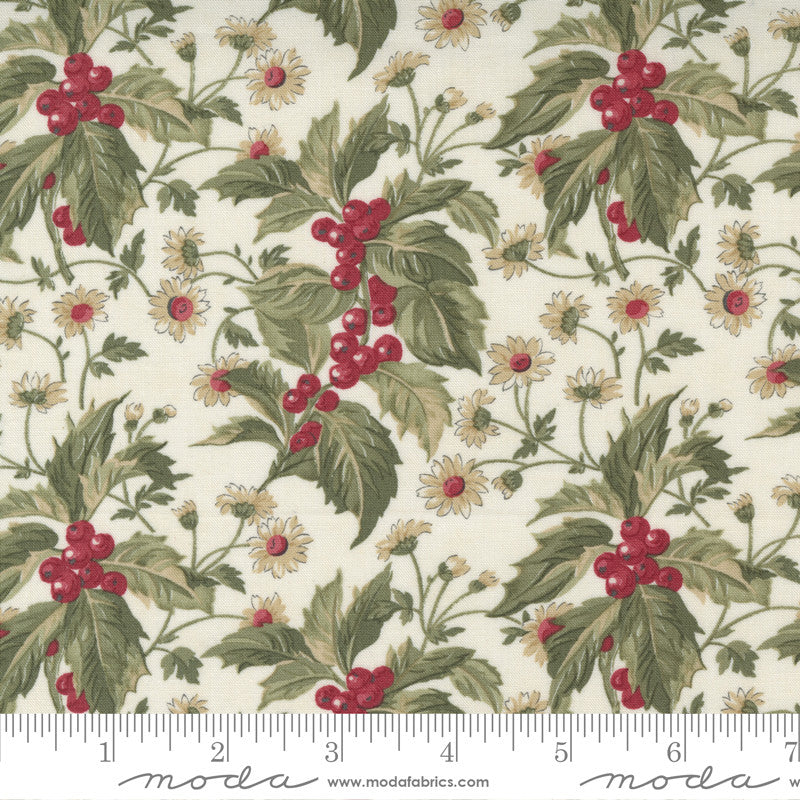 3 Sisters Poinsettia Plaza Holly Berry Quilt Fabric Style 44291/11 Cream