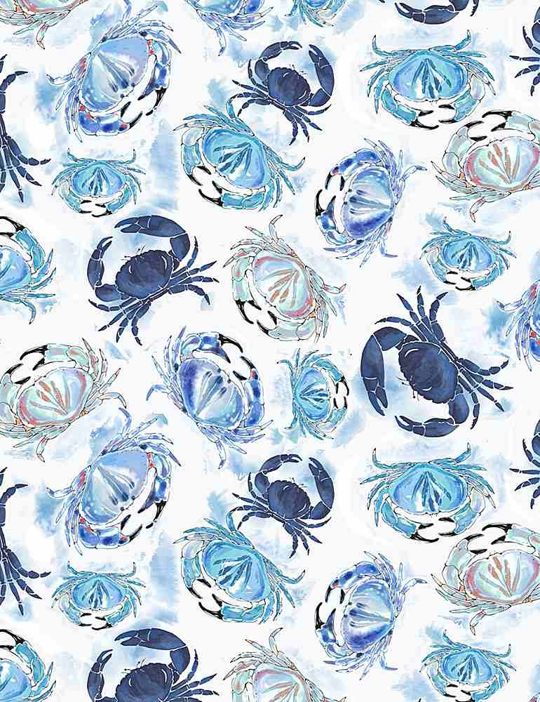 Timeless Treasures Quilt Fabric Ocean Blue Crabs Style CD1302 White Blue