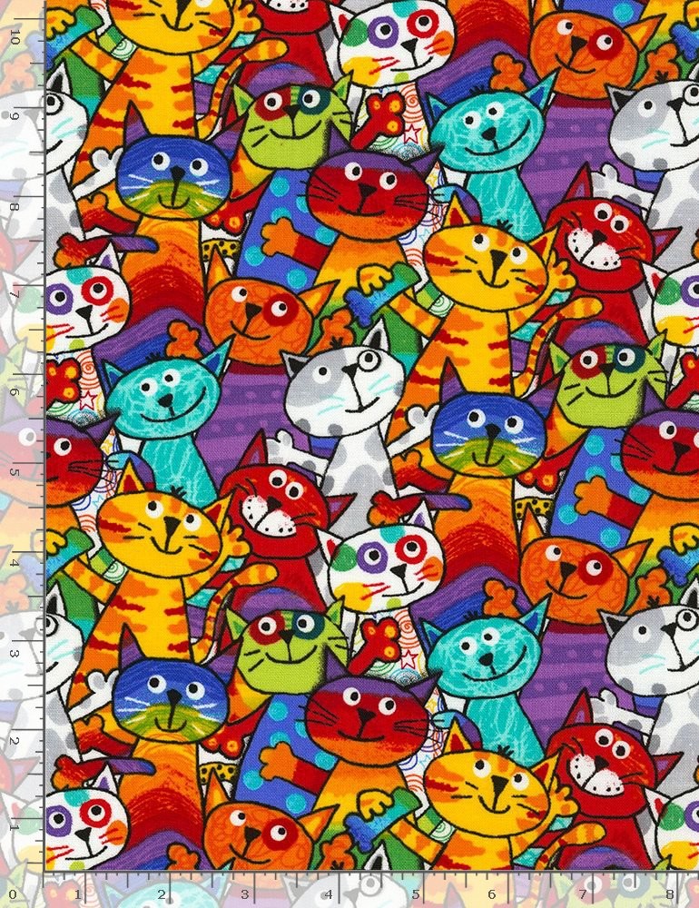 Timeless Treasures Crazy For Cats Stacked Cats Quilt Fabric Style C6341 Multi