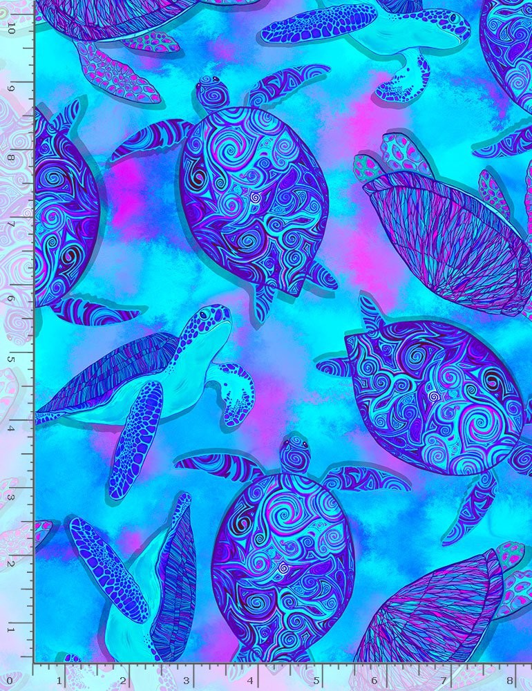 Timeless Treasures Moonlit Glow Sea Turtles Quilt Fabric Style CD1488 Turquoise