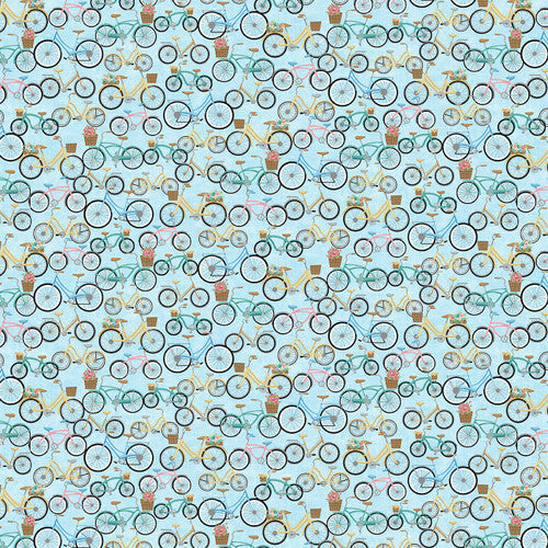 Henry Glass Beach Bound Quilt Fabric Bicycles Style 604-11 Blue